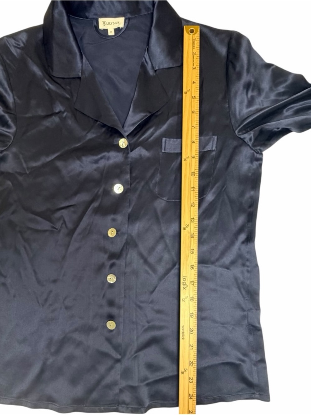 Lilysilk Navy Blue 100% Silk Button Down Pajama Shirt XS - Picture 3 of 8